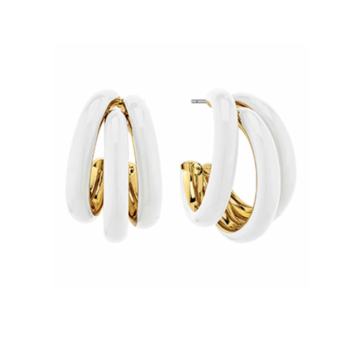 Petite White Tri-Hoop Earrings.