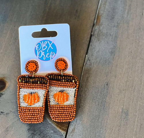 Pumpkin Spice Latte Seed Beaded Dangle Earrings.