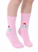 Load image into Gallery viewer, 3D Packaged Crew Socks - Kids - Holiday - Santa Kitty -Pink.
