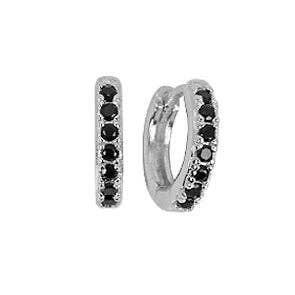 Black CZ Diamond Huggie Hoops Earrings in Silver.