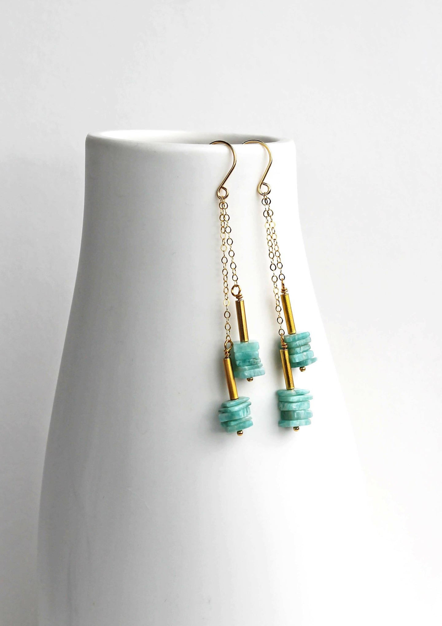 Amazonite Square Dangle Earrings | Green Dangle Earrings.