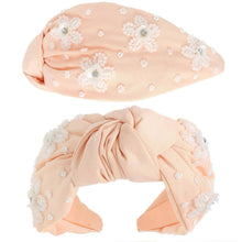 Load image into Gallery viewer, Floral Beaded Jeweled Top Knotted Headband.
