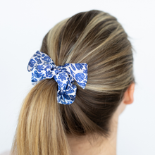 Load image into Gallery viewer, Porcelain Floral Satin Scrunchie.
