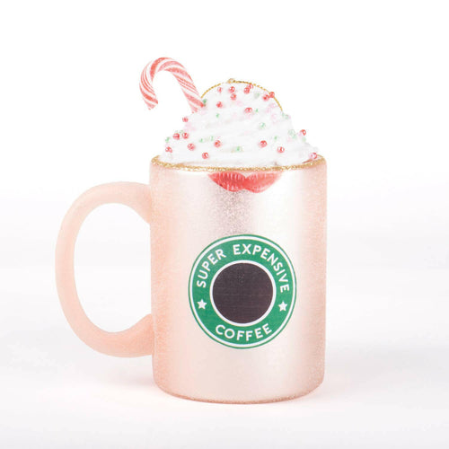 Peppermint Coffee Cup Boxed Glass Ornament.