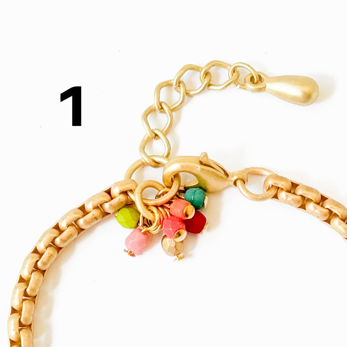 Adjustable Thick Gold Chain Bracelet With Tiny Bead Cluster.