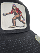 Load image into Gallery viewer, Sasquatch Trucker Mesh Snapback Hat: Brown on Khaki.
