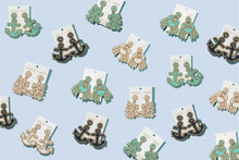 Load image into Gallery viewer, Custom Beaded White Anchor Earrings.
