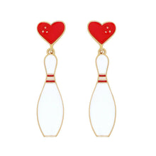Load image into Gallery viewer, Enamel 2 Tier Bowling Pin Dangle Earrings.
