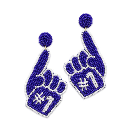 Royal Blue Beaded #1 Game Day Earrings/ Tailgating Earrings.