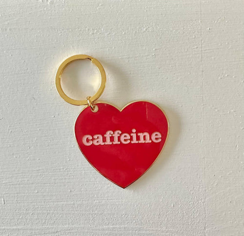 Caffeine Heart Metal Keychain.