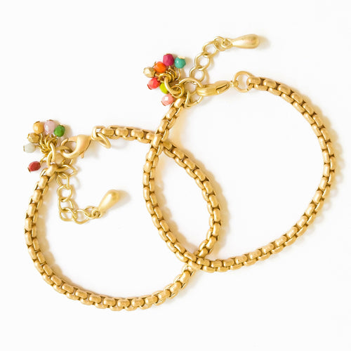 Adjustable Thick Gold Chain Bracelet With Tiny Bead Cluster.