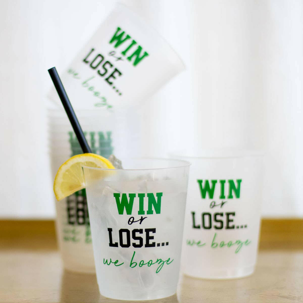 Win or Lose Party Cups   Frosted/Green/Black   16oz   Set of 10.