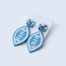 Load image into Gallery viewer, Beaded Carolina Blue Football Earrings| GAME DAY EARRINGS.
