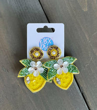Load image into Gallery viewer, Lemon Floral Spring Seed Bead Dangle Earrings.
