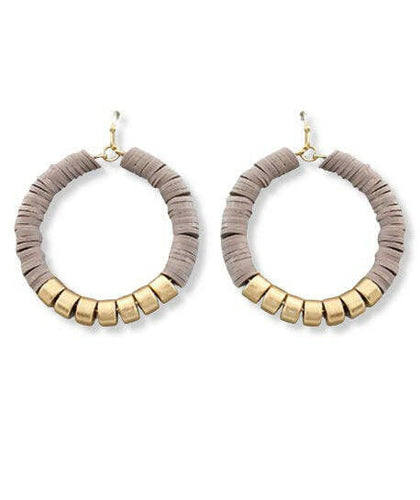 Grey & Gold Closed Circle Hoop Earrings.