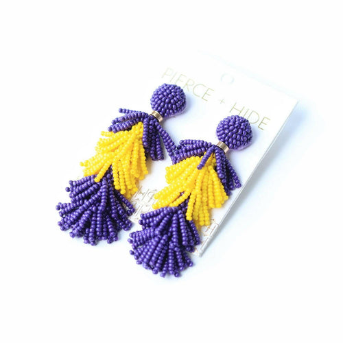 Purple/Yellow Tiered Tassel Earrings| GAME DAY EARRINGS.