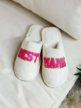 Load image into Gallery viewer, &#39;Best Mama&#39; Embroidered Fuzzy Slippers.
