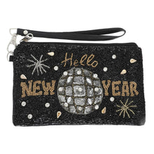 Load image into Gallery viewer, Hello Happy New Year Beaded Wristlet Coin Bag.
