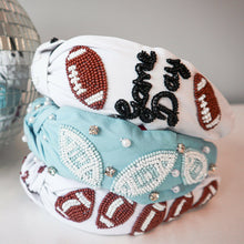 Load image into Gallery viewer, Carolina Blue Beaded Football Headband.
