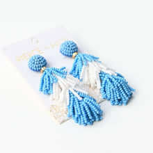 Load image into Gallery viewer, Carolina Blue Tiered Tassel Earrings| GAME DAY EARRINGS.
