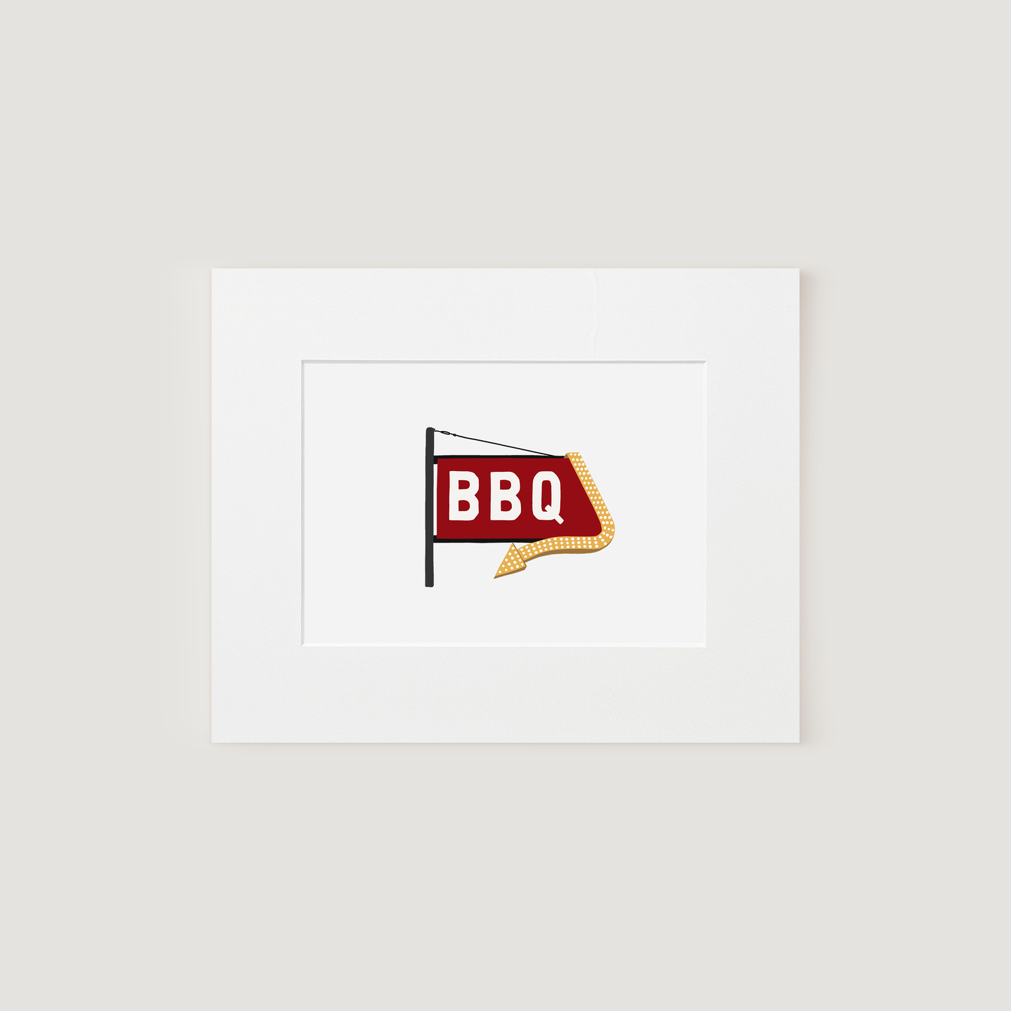 Matted Art Print, BBQ Sign.