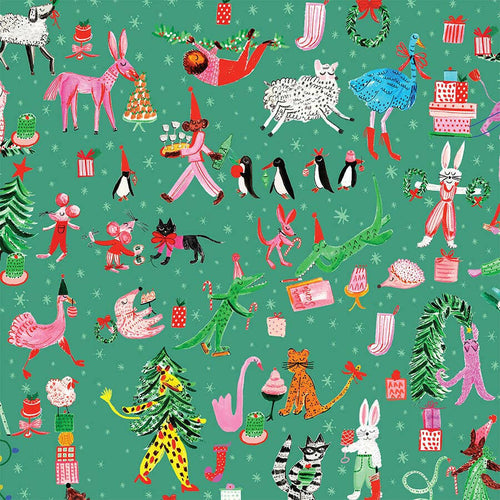 Holiday Party at the Zoo Gift Wrap - Roll of 3 Sheets.