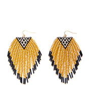 Load image into Gallery viewer, Beaded Handwoven Sonoran Triangle Fringe Earrings (Aqua).
