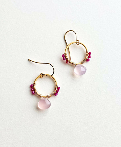Pink Chalcedony Ruby Earrings.