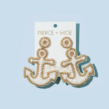 Load image into Gallery viewer, Custom Beaded White Anchor Earrings.
