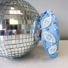 Load image into Gallery viewer, Carolina Blue Beaded Football Headband.
