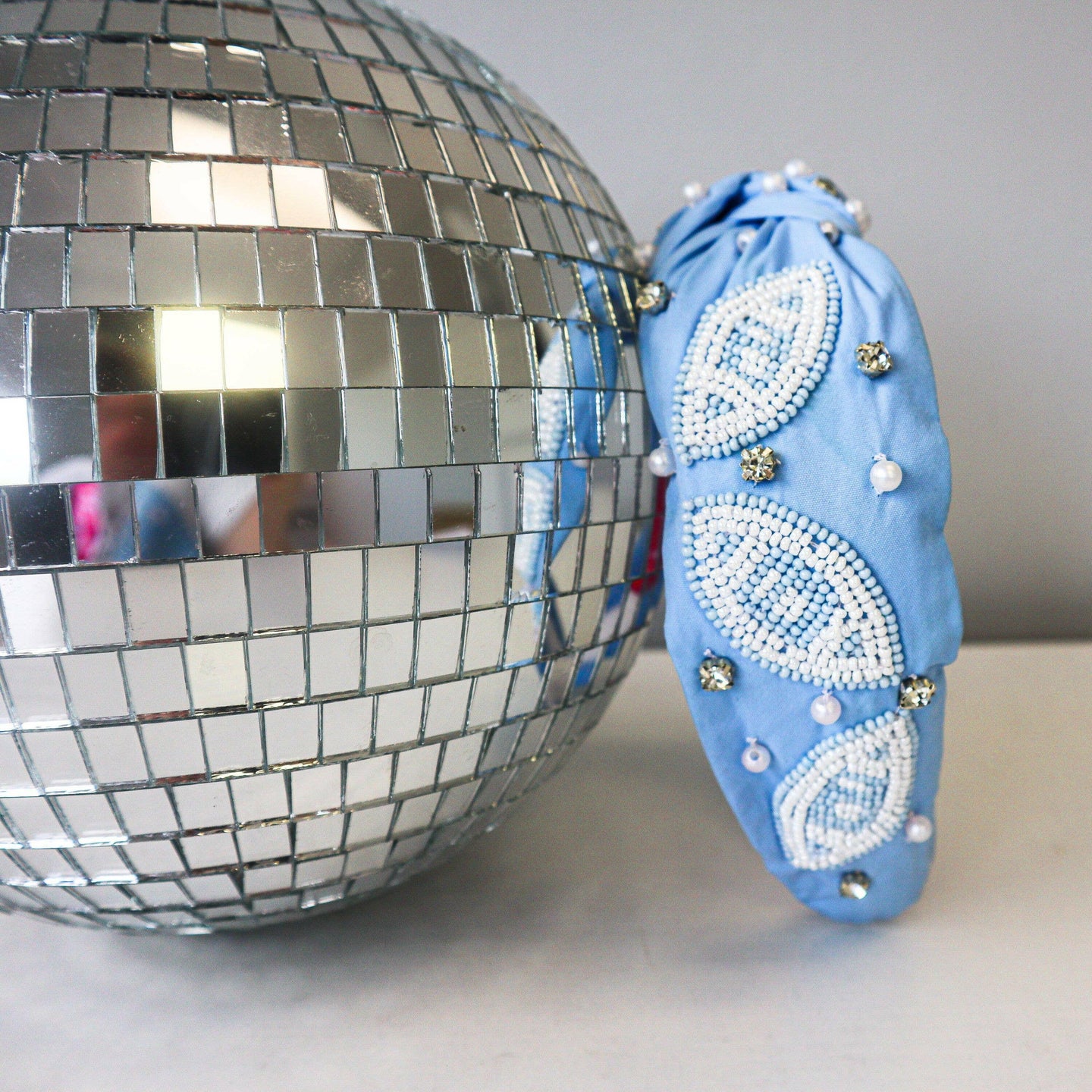 Carolina Blue Beaded Football Headband.