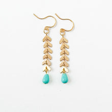 Load image into Gallery viewer, Gold Chevron Earrings With Turquoise Glass Beads.
