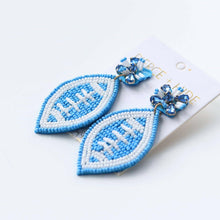 Load image into Gallery viewer, Beaded Carolina Blue Football Earrings| GAME DAY EARRINGS.
