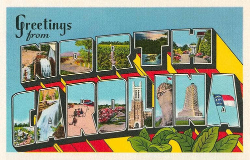 Greetings from North Carolina - Vintage Image, Art Print.