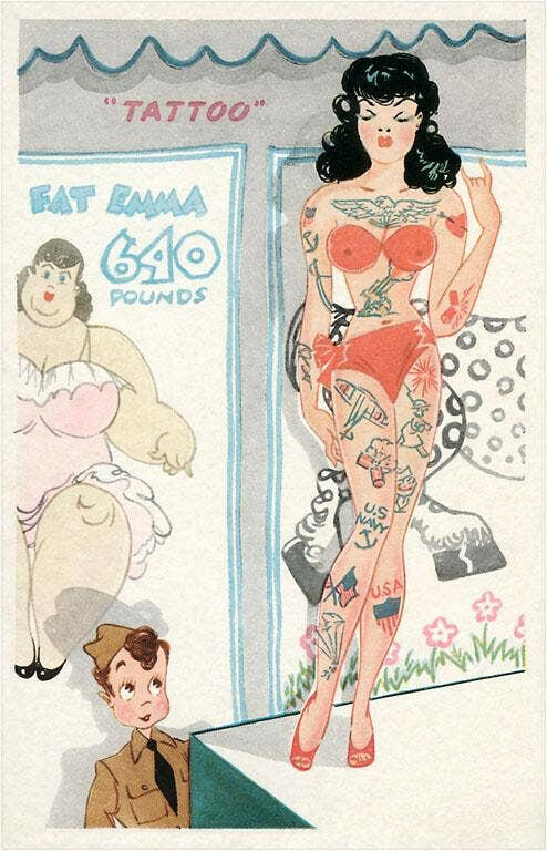 Young Soldier at Circus Sideshow - Vintage Image, Art Print.