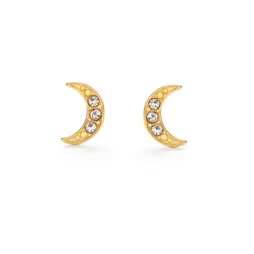 Crescent Moon Crystal Stud Earrings.