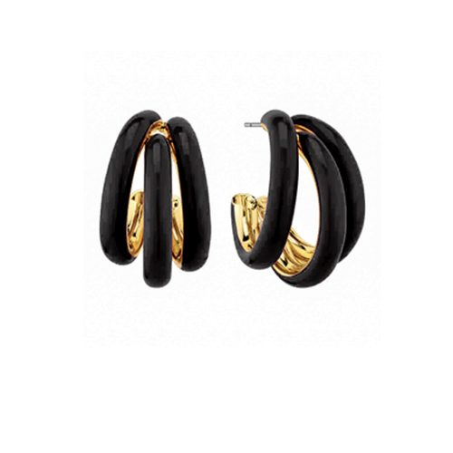 Petite Black Tri-Hoop Earrings.