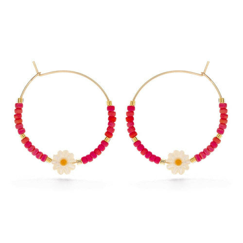 Daisy Bead Hoop Earrings.