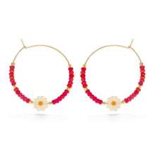 Load image into Gallery viewer, Daisy Bead Hoop Earrings.
