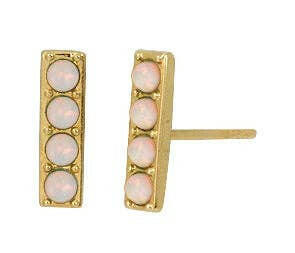 Opal Bar Stud Earrings in Gold.