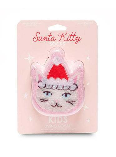 3D Packaged Crew Socks - Kids - Holiday - Santa Kitty -Pink.