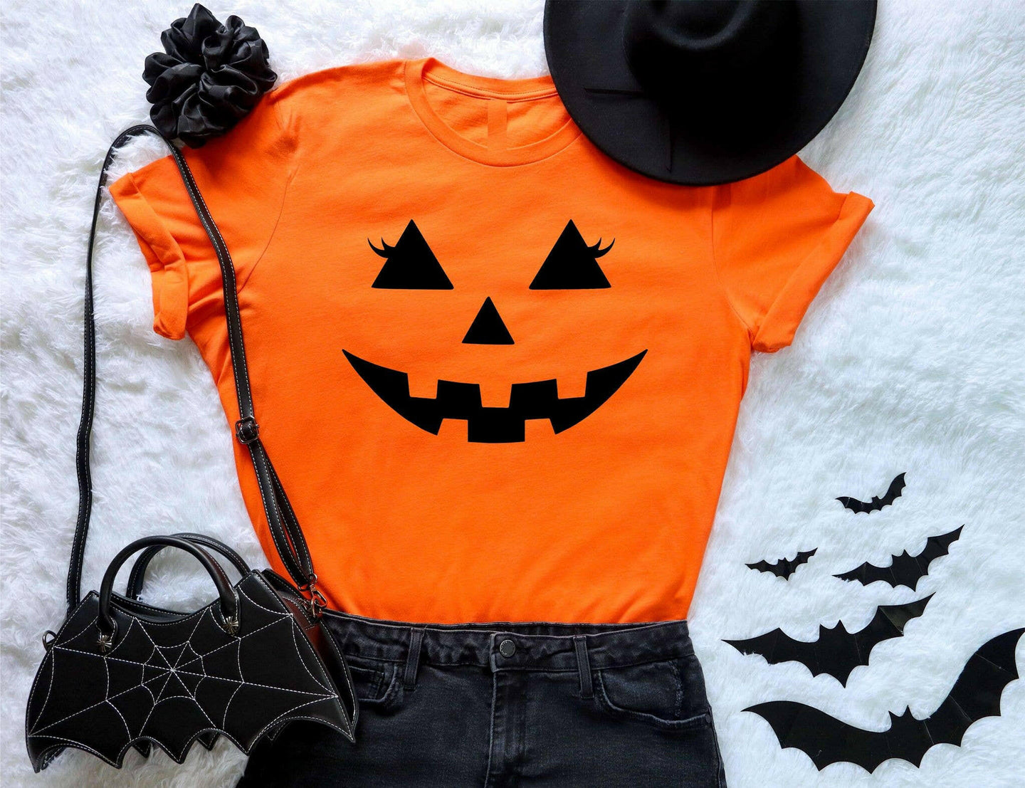 Orange Pumpkin Face Halloween Tee.