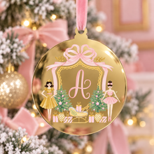 Load image into Gallery viewer, Nutcracker Ballerina Monogram Ornament | Pink &amp; Gold Mirror Christmas Ornament
