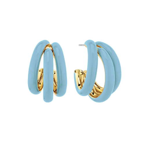Petite Carolina Blue Tri-Hoop Earrings.