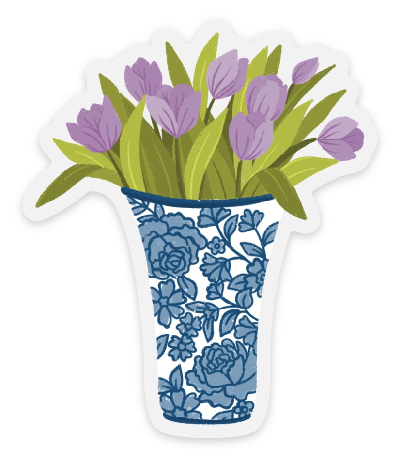 Clear Vase of Tulips Sticker 2.5x3in.