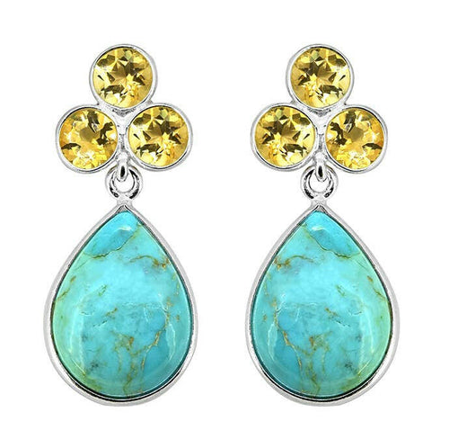 Blue Mojave Turquoise & Citrine Dangle Earrings.