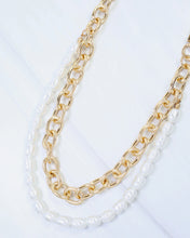 Load image into Gallery viewer, Hempstead Layered Link and Pearl Necklace Gold
