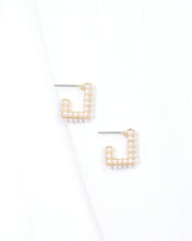 Load image into Gallery viewer, Midura Square Pearl Pave Hoop Earring Cream
