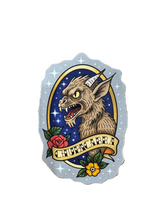 Load image into Gallery viewer, Chupacabra vinyl sticker with floral and night sky design, 3 inch weatherproof sticker by Reverie Goods &amp; Gifts

