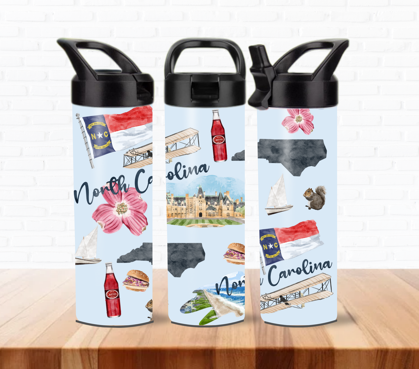 North Carolina Watercolor Water Bottle